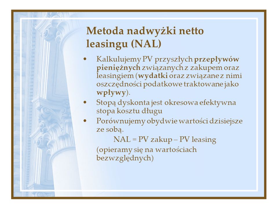Metoda nadwyżki netto leasingu (NAL)