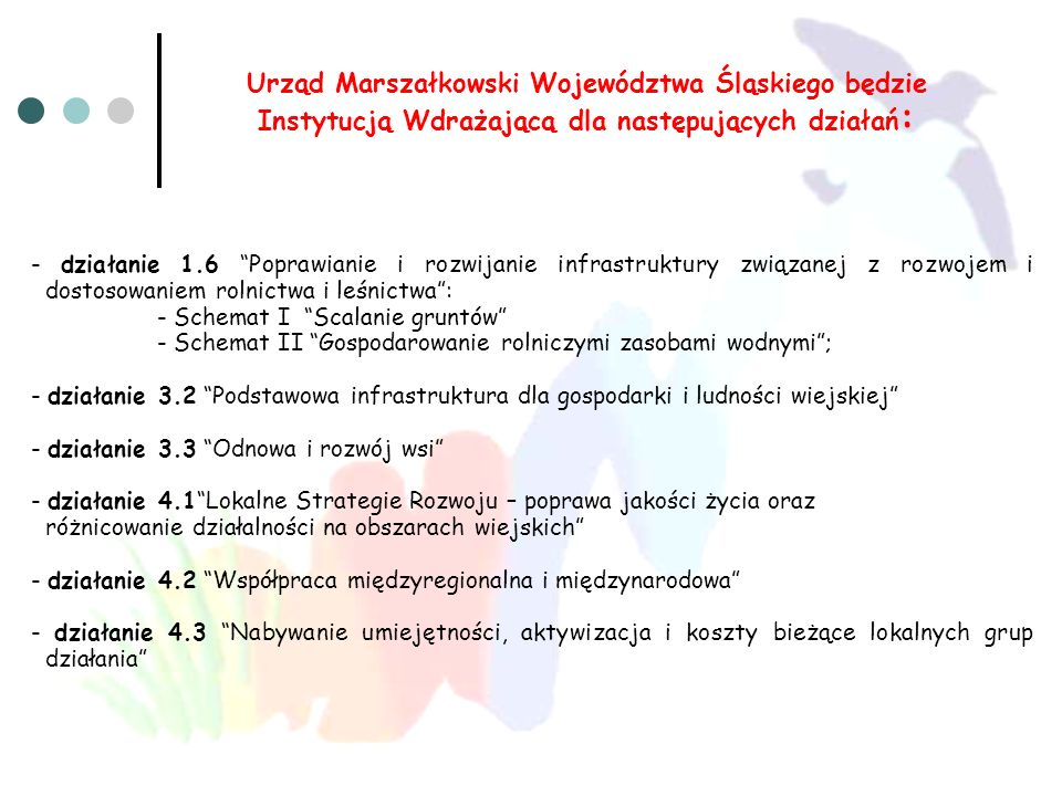 Urząd Marszałkowski Województwa Śląskiego będzie Instytucją Wdrażającą dla następujących działań: