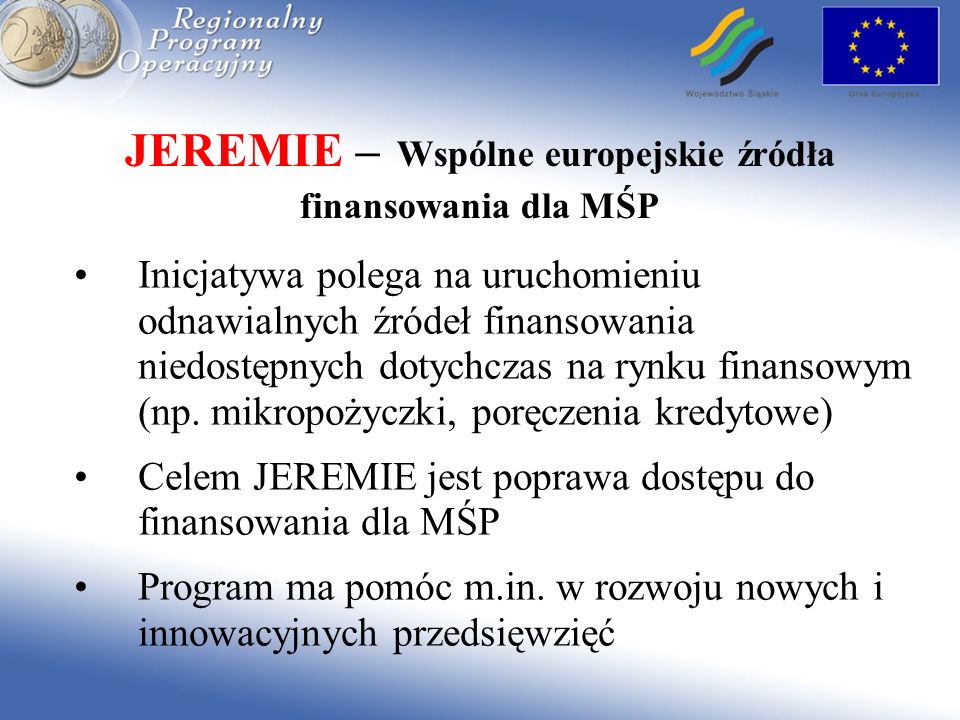 JEREMIE – Wspólne europejskie źródła finansowania dla MŚP