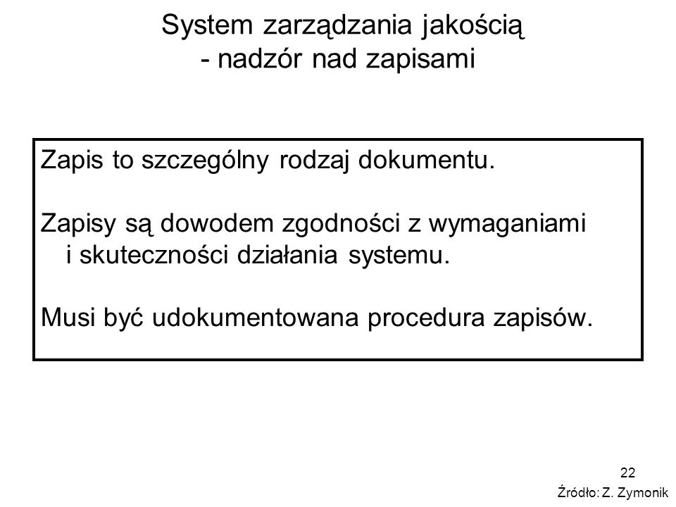 System zarządzania jakością - nadzór nad zapisami