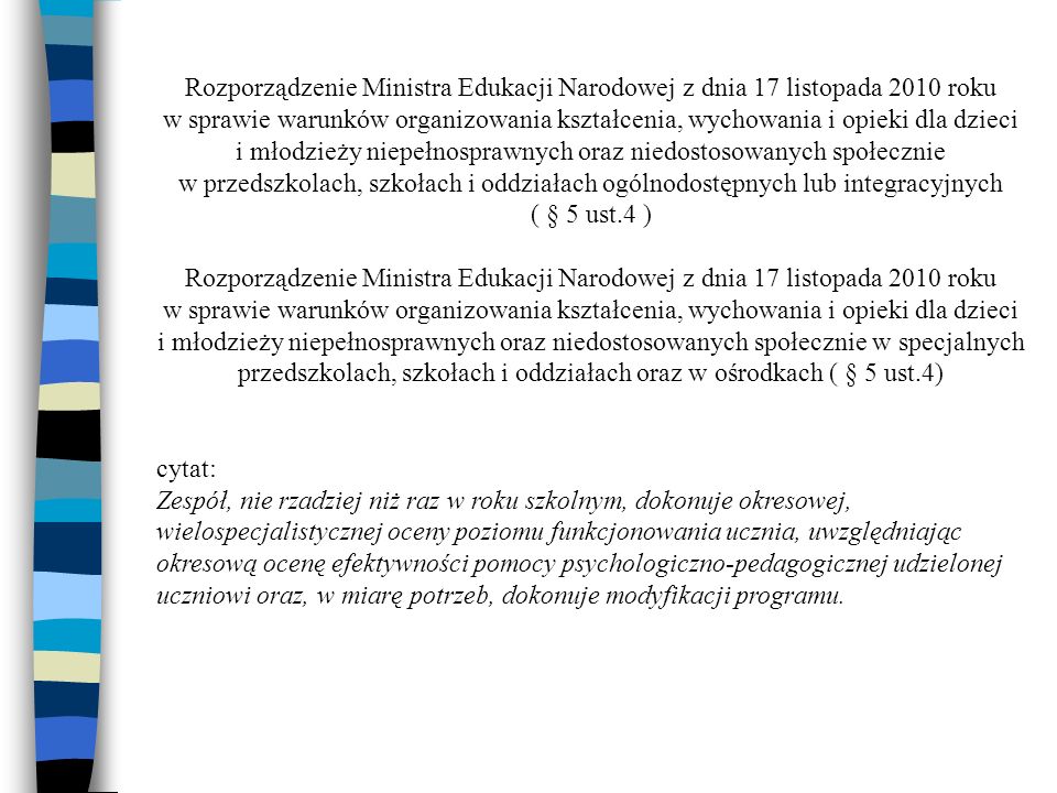 Rozporządzenie Ministra Edukacji Narodowej z dnia 17 listopada 2010 roku