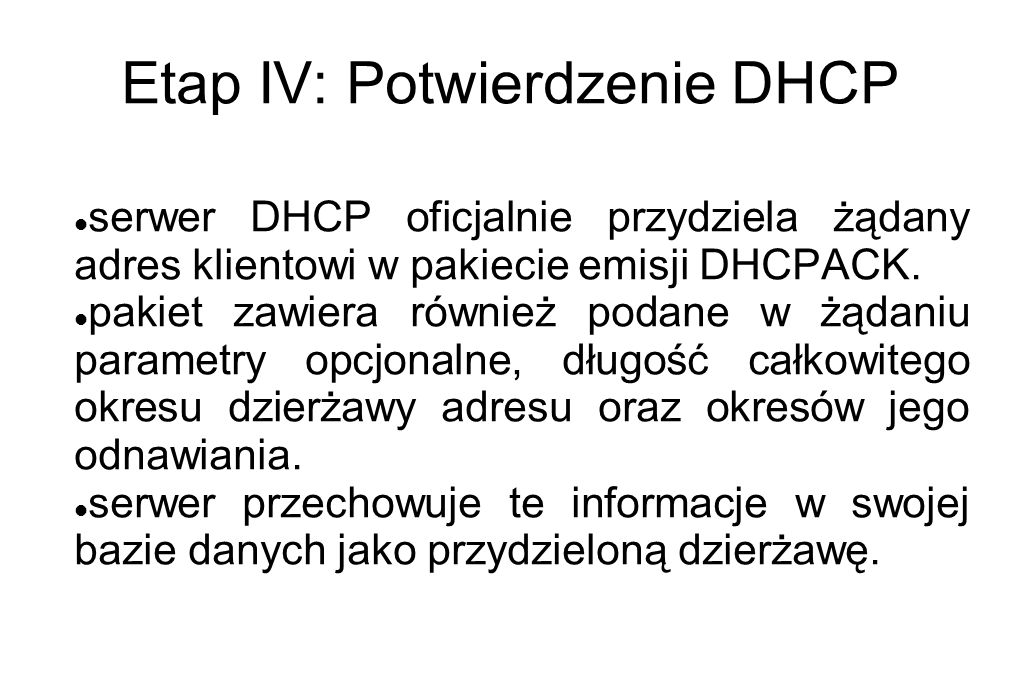 Etap IV: Potwierdzenie DHCP