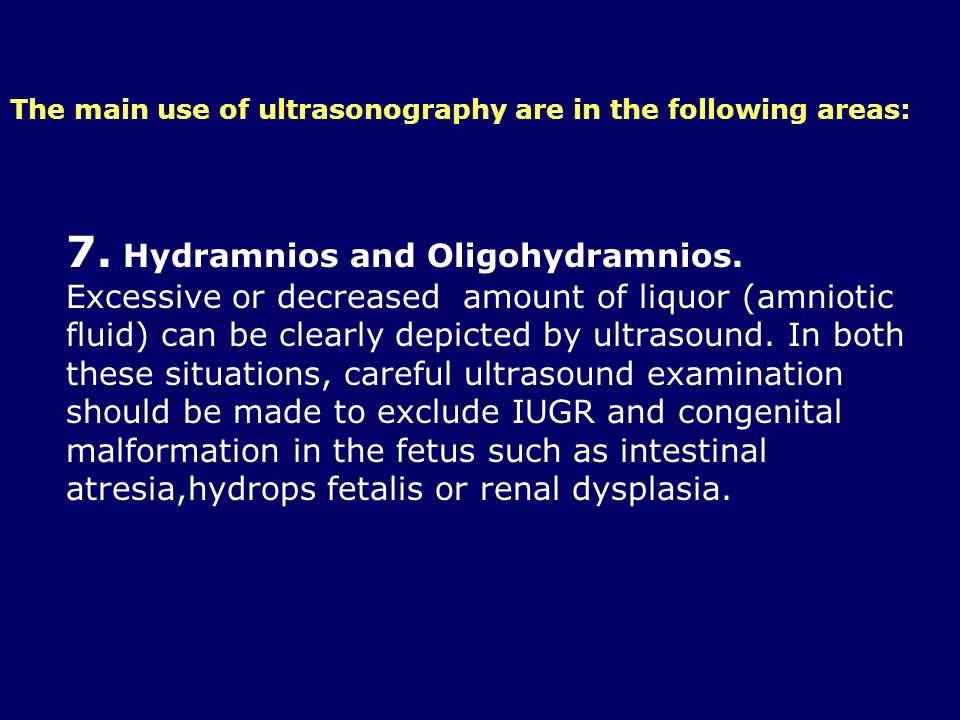The main use of ultrasonography are in the following areas: