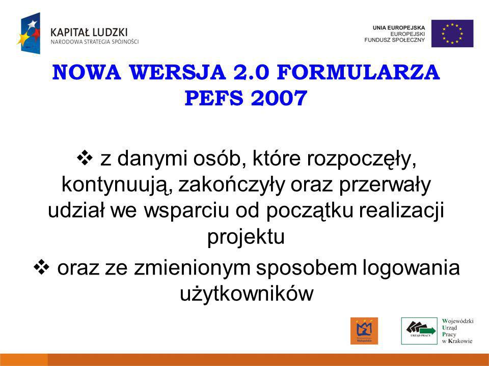 NOWA WERSJA 2.0 FORMULARZA PEFS 2007