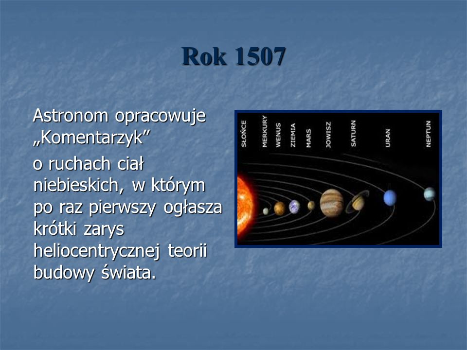 Rok 1507 Astronom opracowuje „Komentarzyk