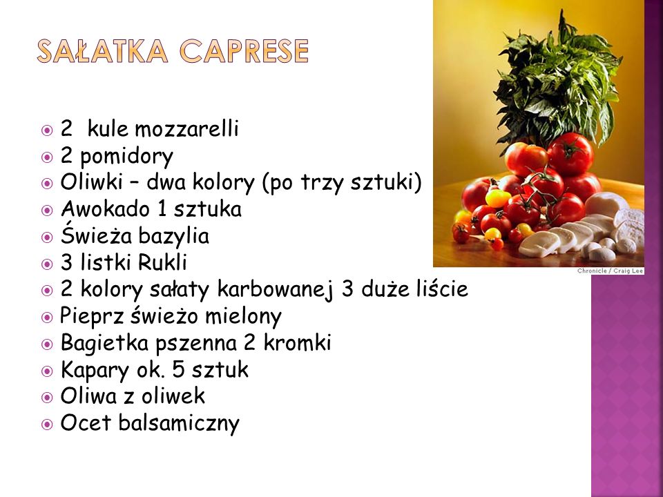 Sałatka caprese 2 kule mozzarelli 2 pomidory