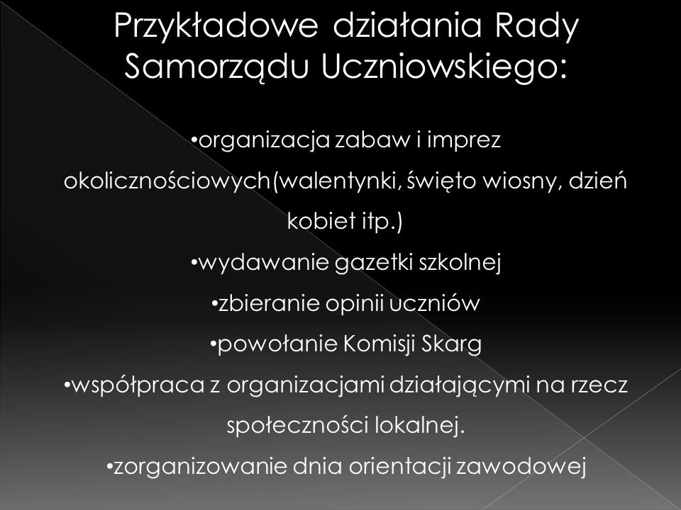 Przykładowe działania Rady Samorządu Uczniowskiego: