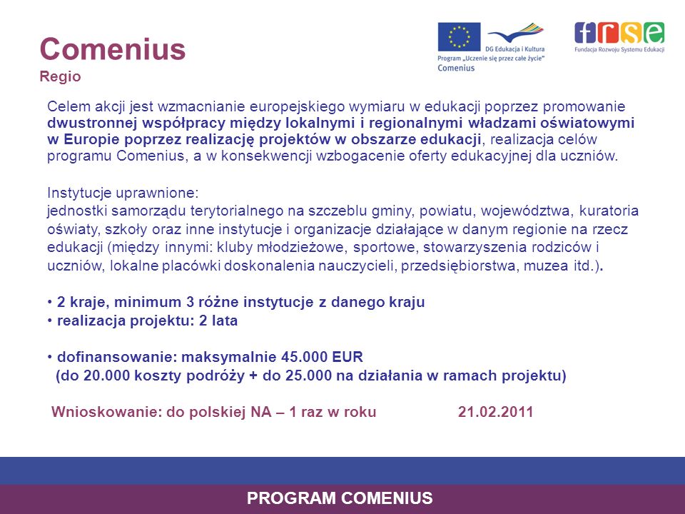 Comenius Regio PROGRAM COMENIUS