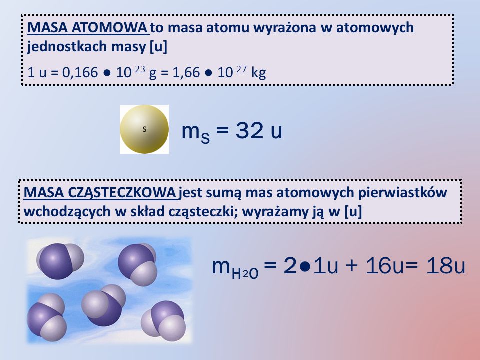 MASA ATOMOWA to masa atomu wyrażona w atomowych jednostkach masy [u]