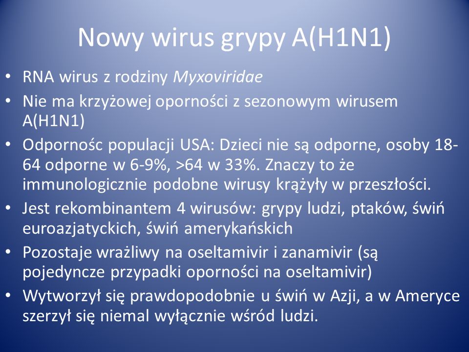 Nowy wirus grypy A(H1N1) RNA wirus z rodziny Myxoviridae