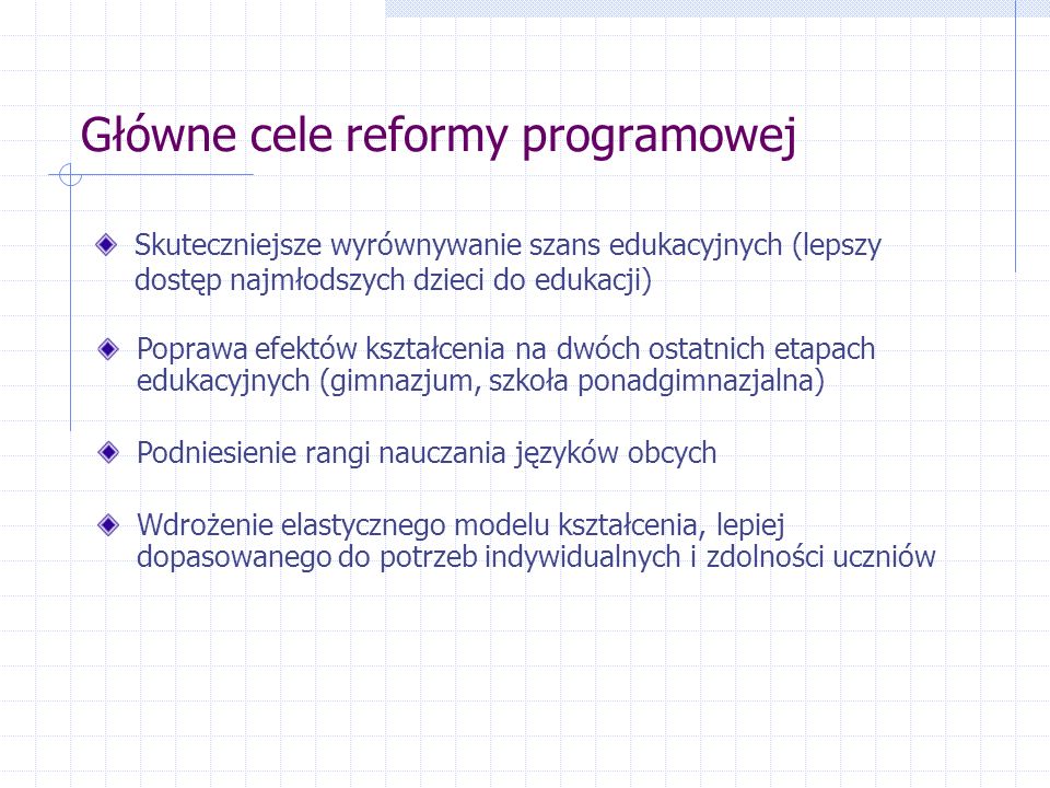 Główne cele reformy programowej