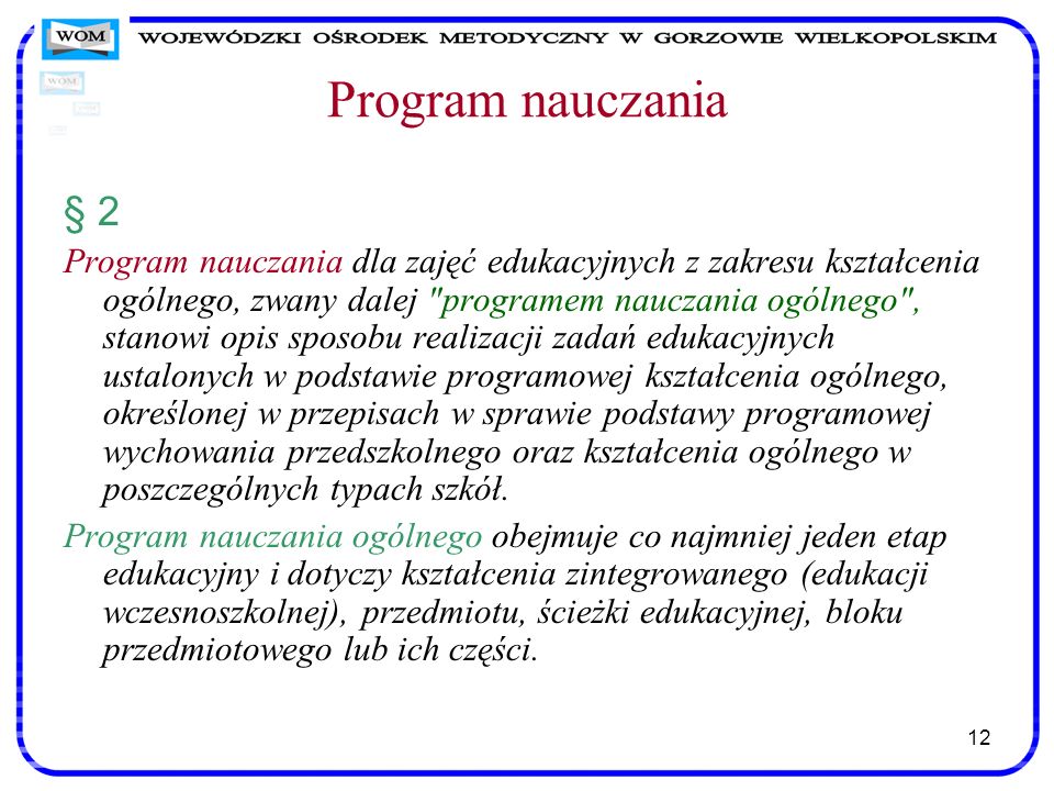 Program nauczania § 2.