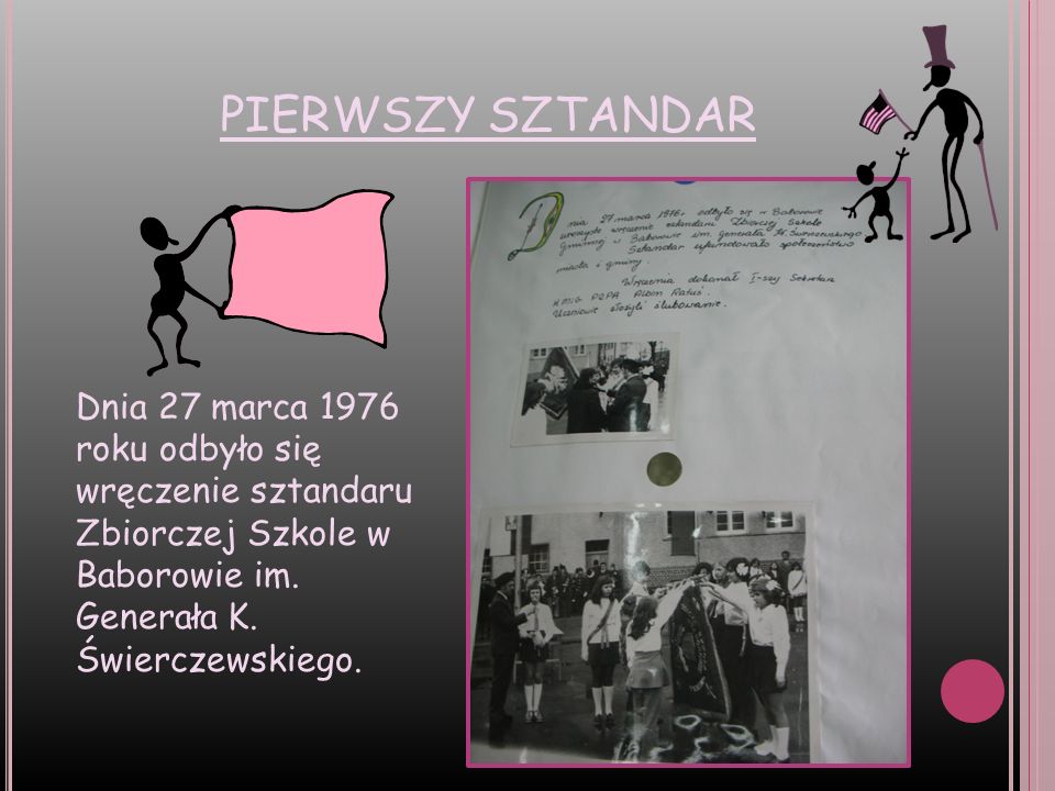 PIERWSZY SZTANDAR Dnia 27 marca 1976 roku odbyło się wręczenie sztandaru Zbiorczej Szkole w Baborowie im.
