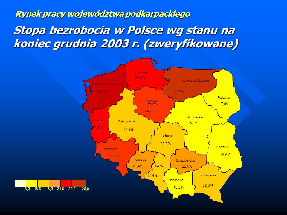 Stopa bezrobocia w Polsce wg stanu na koniec grudnia 2003 r
