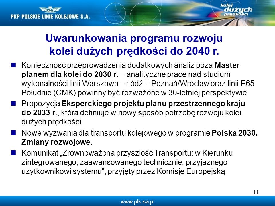 Uwarunkowania programu rozwoju kolei dużych prędkości do 2040 r.