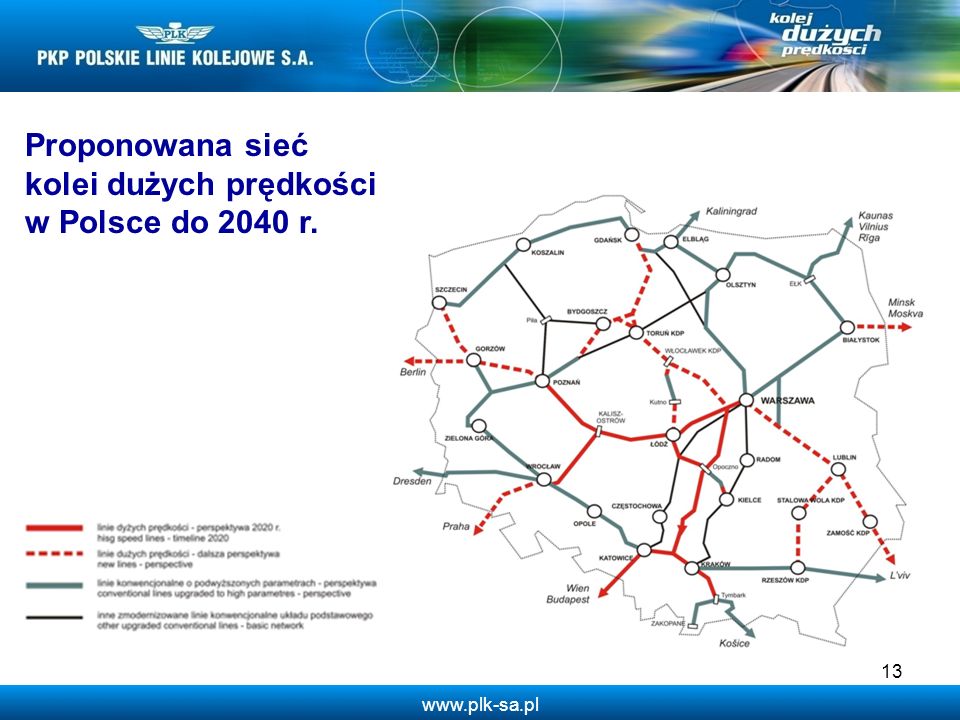 Proponowana sieć kolei dużych prędkości w Polsce do 2040 r.