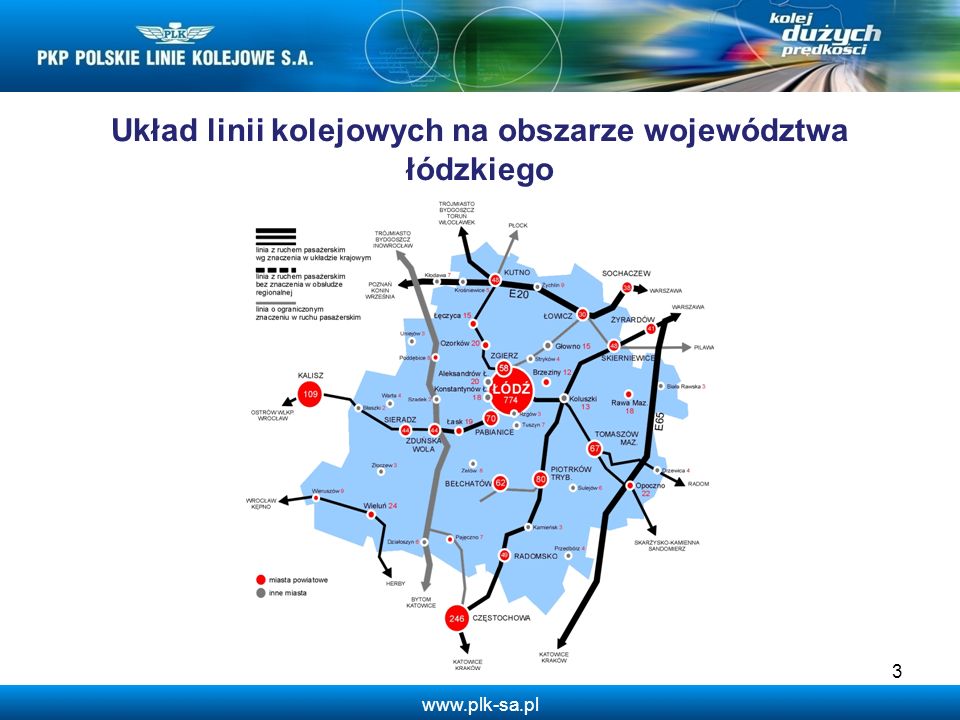 Układ linii kolejowych na obszarze województwa łódzkiego