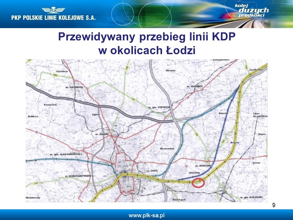 Przewidywany przebieg linii KDP w okolicach Łodzi