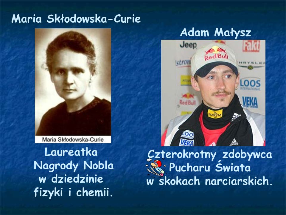 Maria Skłodowska-Curie Czterokrotny zdobywca w skokach narciarskich.
