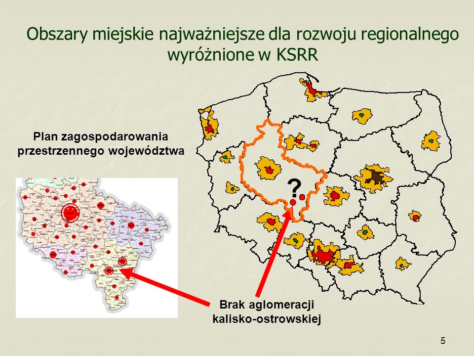 Obszary miejskie najważniejsze dla rozwoju regionalnego wyróżnione w KSRR