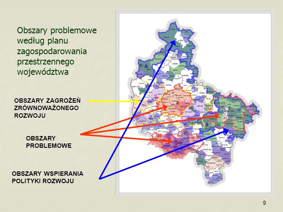 Obszary problemowe według planu zagospodarowania przestrzennego województwa