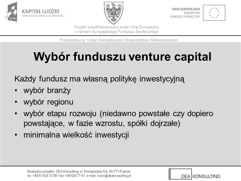 Wybór funduszu venture capital
