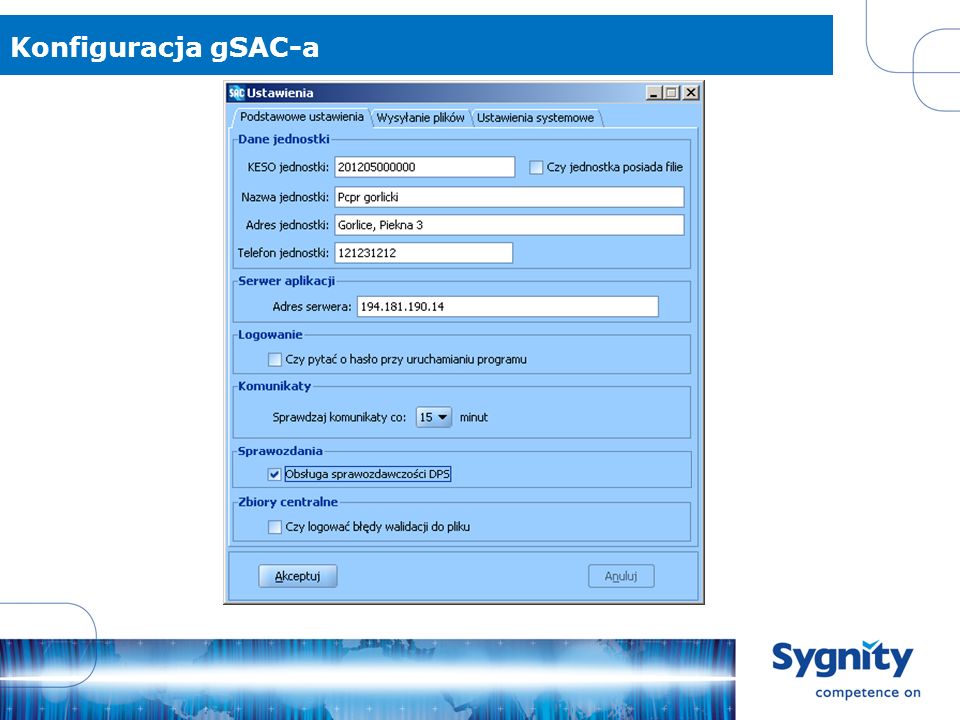 Konfiguracja gSAC-a