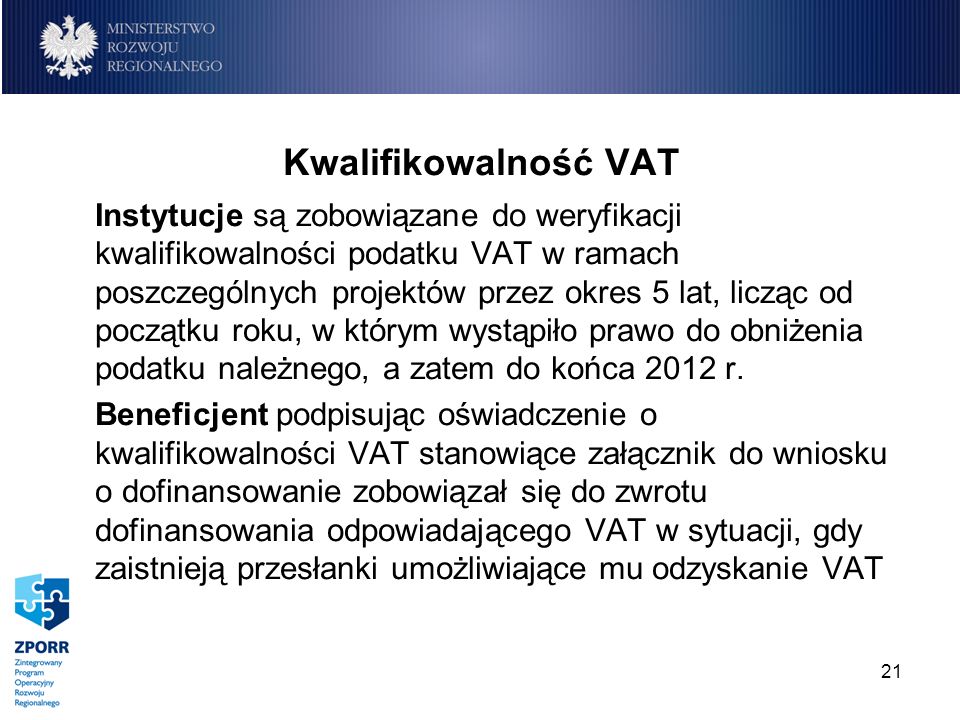 Kwalifikowalność VAT