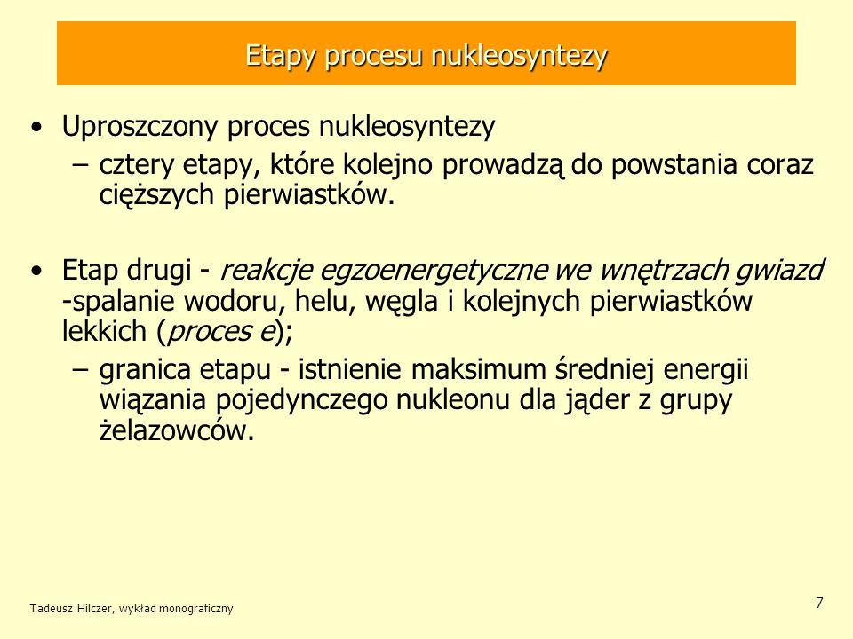 Etapy procesu nukleosyntezy
