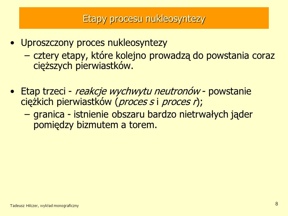Etapy procesu nukleosyntezy