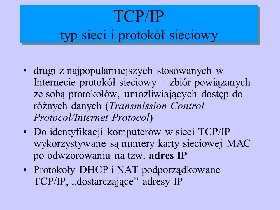 TCP/IP typ sieci i protokół sieciowy