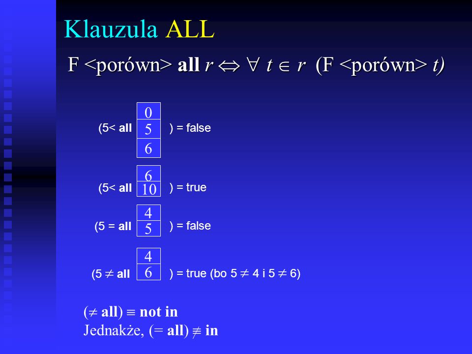 Klauzula ALL F <porówn> all r t r (F <porówn> t) 5