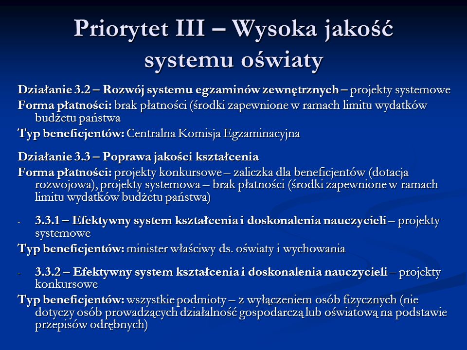 Priorytet III – Wysoka jakość systemu oświaty