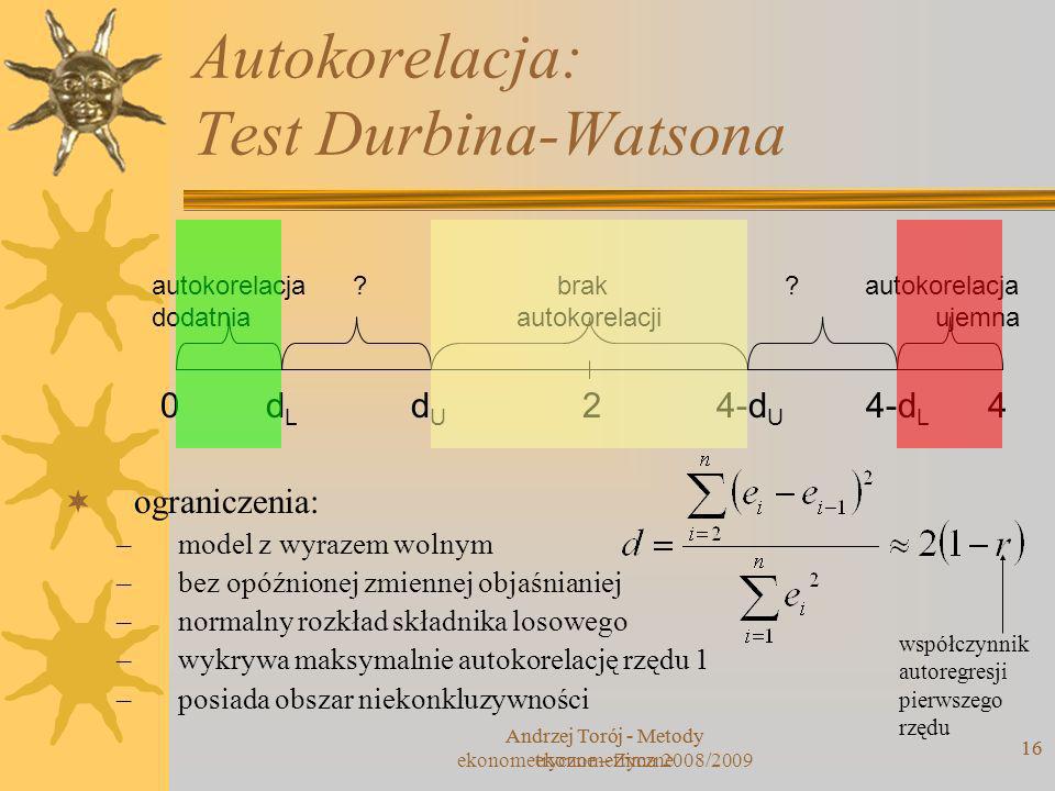 Autokorelacja: Test Durbina-Watsona