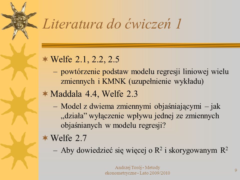 Andrzej Torój - Metody ekonometryczne - Lato 2009/2010