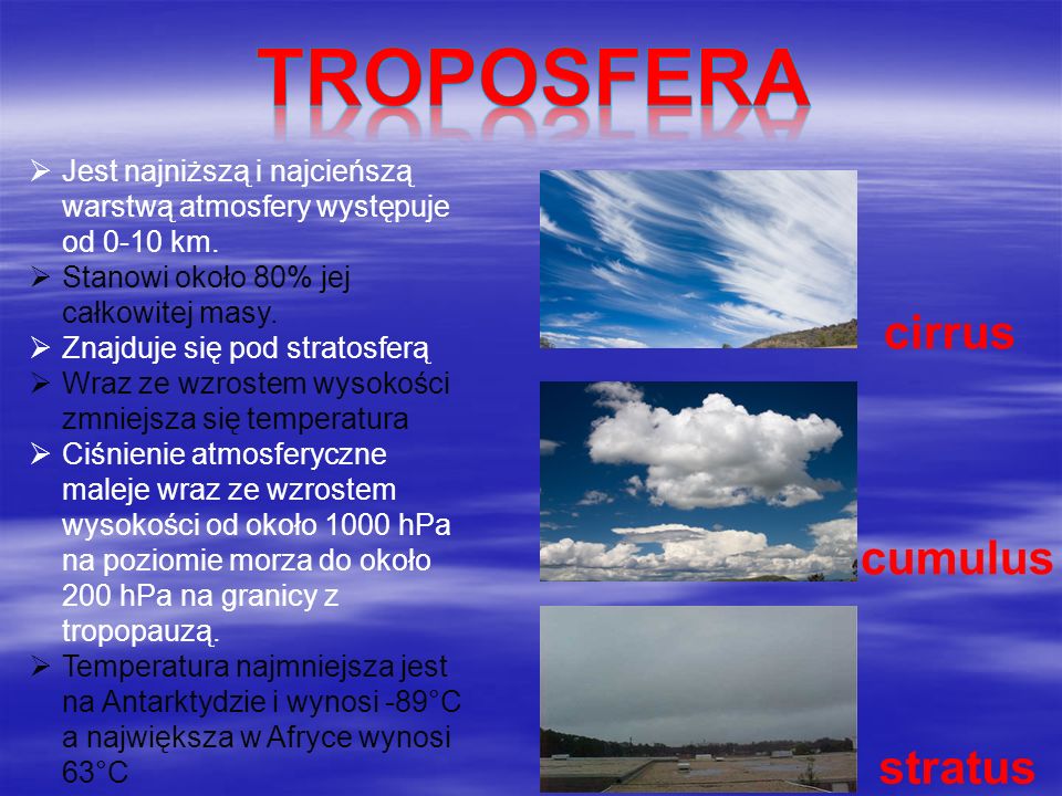Troposfera cirrus cumulus stratus