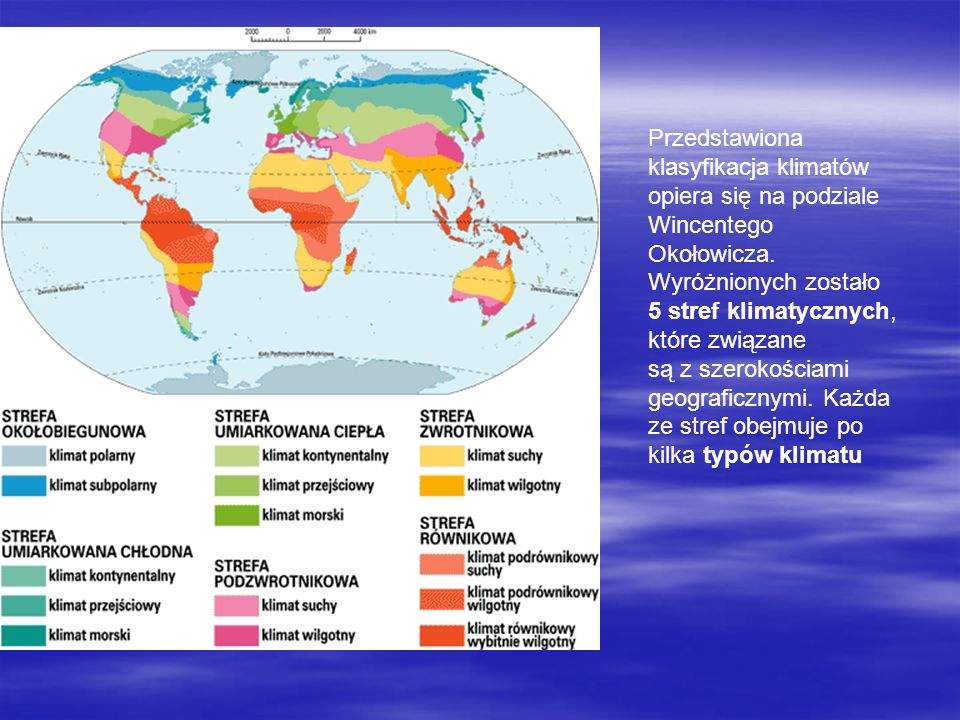 Przedstawiona klasyfikacja klimatów opiera się na podziale Wincentego Okołowicza.