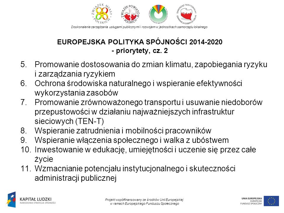 EUROPEJSKA POLITYKA SPÓJNOŚCI priorytety, cz. 2