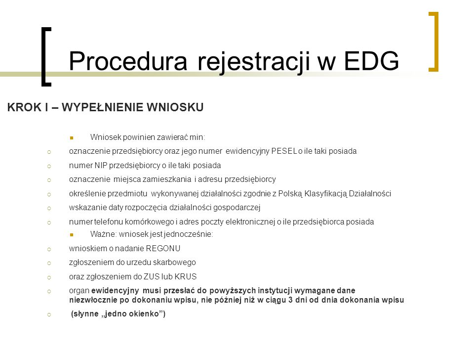Procedura rejestracji w EDG