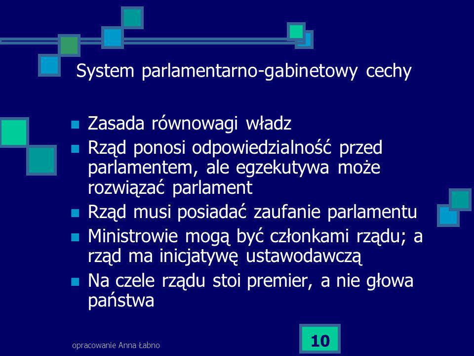 System parlamentarno-gabinetowy cechy