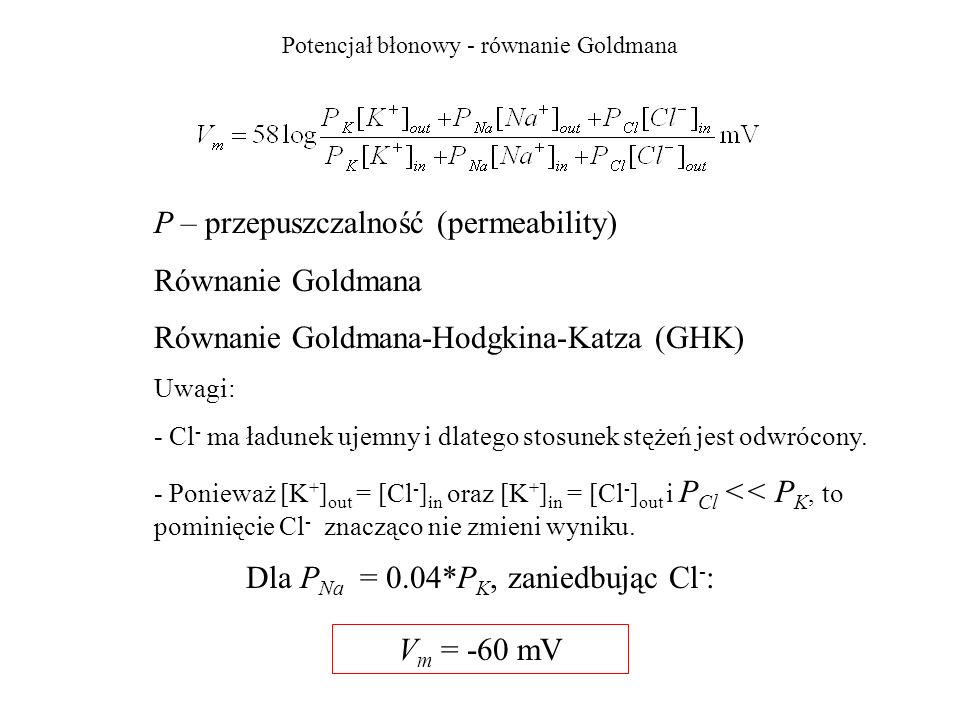 Potencjał błonowy - równanie Goldmana