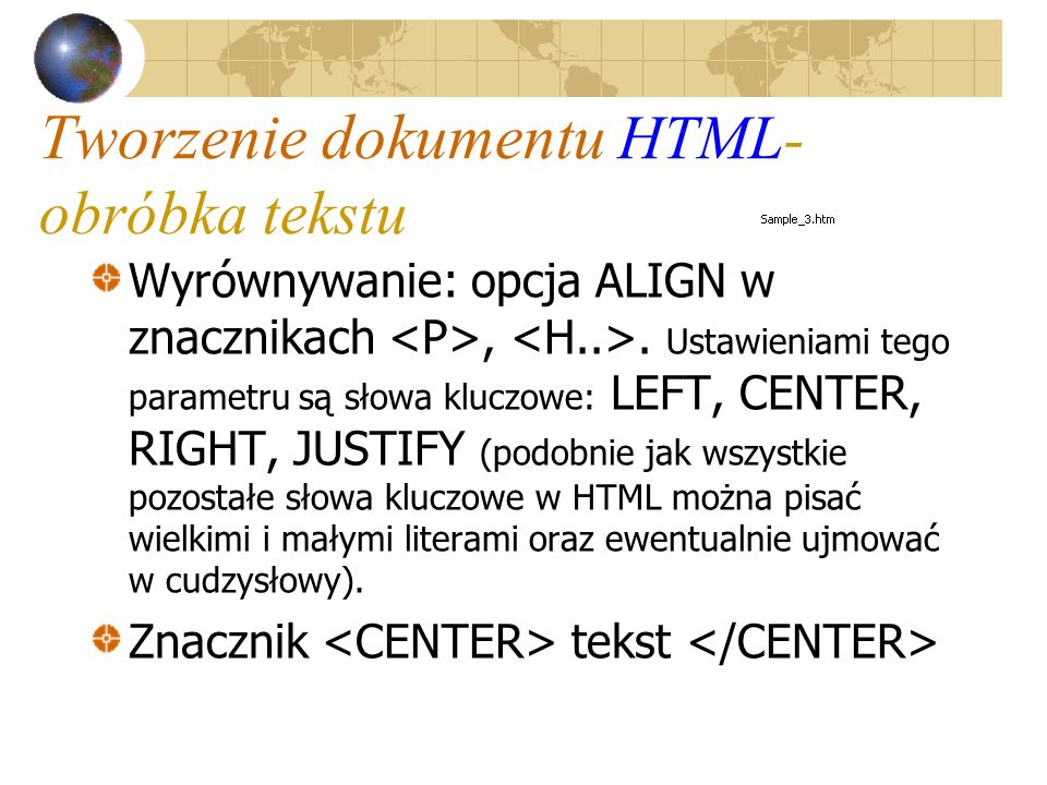 Tworzenie dokumentu HTML-obróbka tekstu