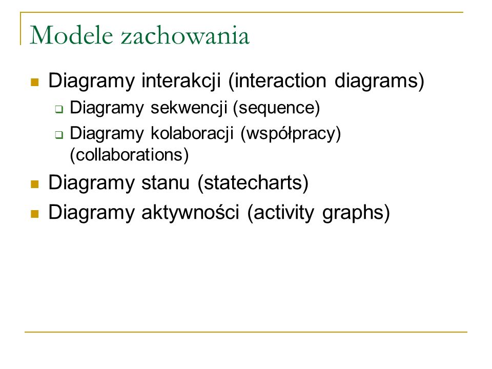 Modele zachowania Diagramy interakcji (interaction diagrams)