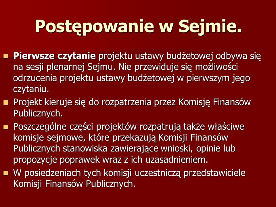 Postępowanie w Sejmie.