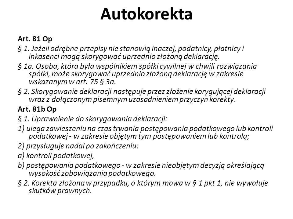 Autokorekta Art. 81 Op.