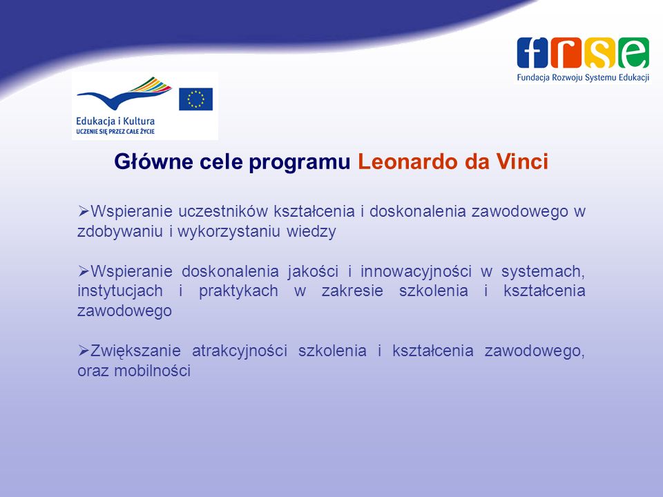 Główne cele programu Leonardo da Vinci