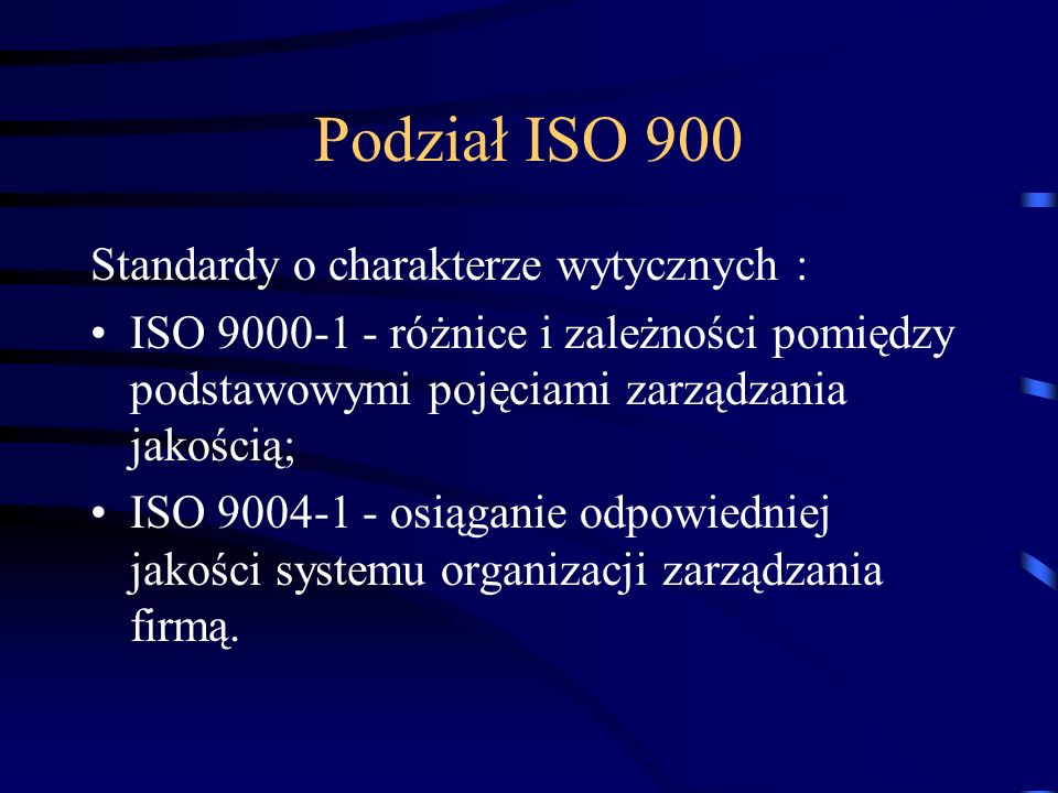 Podział ISO 900 Standardy o charakterze wytycznych :