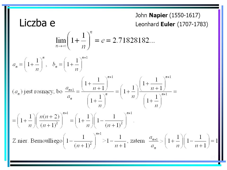 John Napier ( ) Leonhard Euler ( ) Liczba e