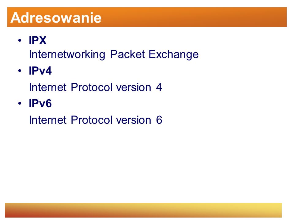 Adresowanie IPX Internetworking Packet Exchange IPv4