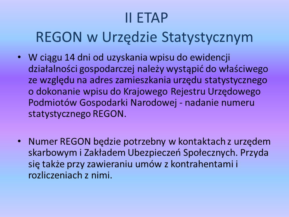 II ETAP REGON w Urzędzie Statystycznym
